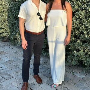 Lulus What Lovers Do White Strapless Wide-Leg Jumpsuit